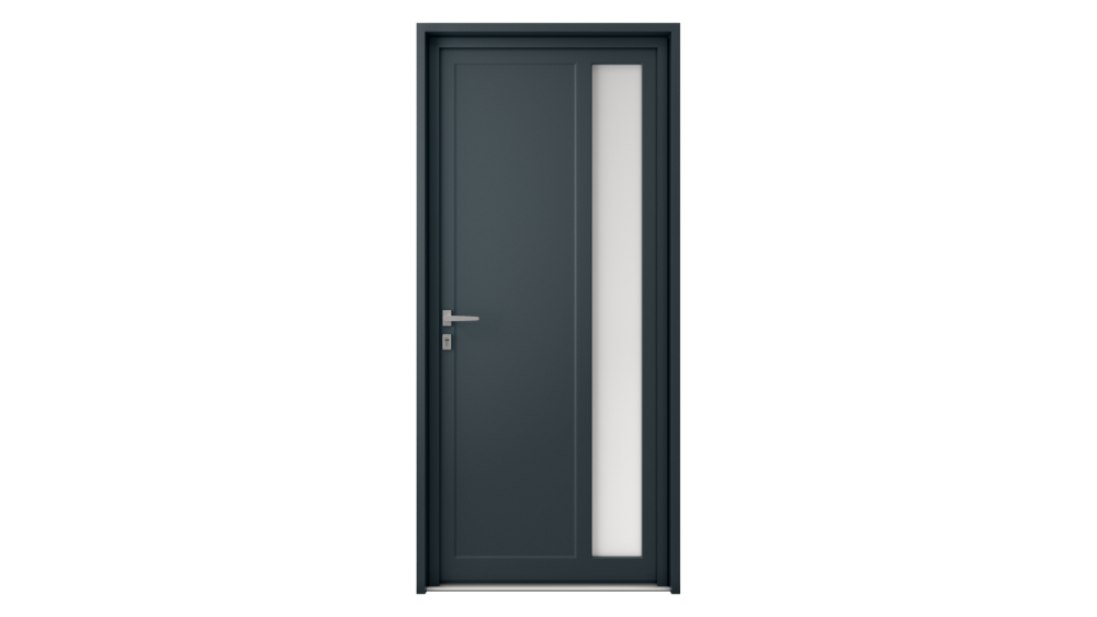 Porte d'entrée PVC parclosé Virginia Porte d'entrée grise avec grand insert rectangulaire côté droit